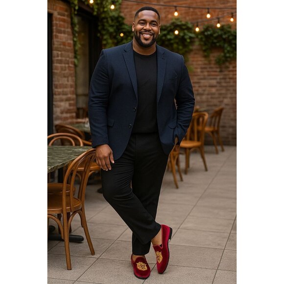 Elanroman Mens Rich Red Velvet Loafers Size 44 (10) Embroidered Tiger Design - Picture 13 of 13